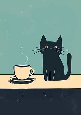 Black Cat with Coffee