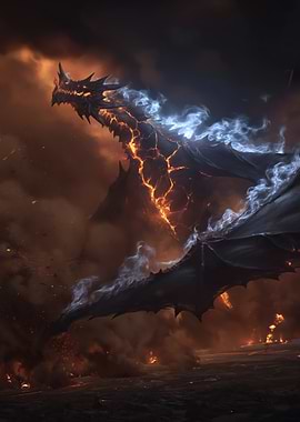 Fiery Dragon in a Volcanic Landscape