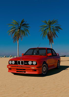 Red BMW M3 on a Beach
