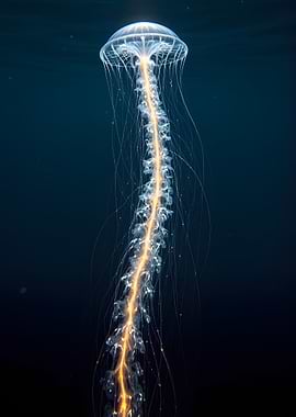 Bioluminescent Jellyfish in Deep Ocean
