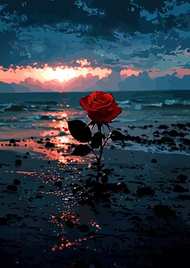 Red Rose at Sunset Beach
