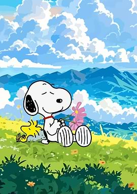 Snoopy and Woodstock in a Meadow