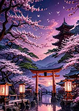 Serene Japanese Garden at Dusk