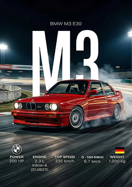 Red BMW M3 E30 Drifting