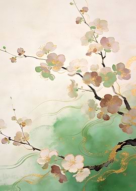 Japanese Plum Blossoms with Gold Accents