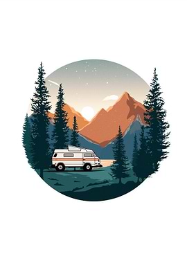 Camper Van in Mountain Landscape