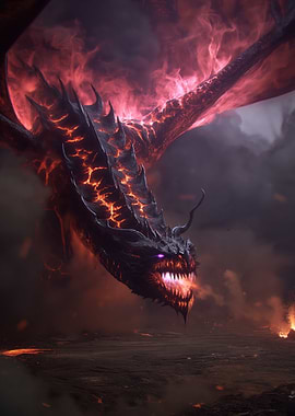 Fiery Dragon in a Volcanic Landscape