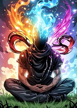 Meditating Figure with Fiery Aura