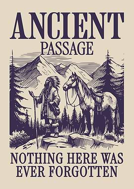Ancient Passage Poster Vintage Horse Landscape Western Wilderness Rustic Nature Wall Art