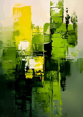 Abstract Green and Yellow Brushstrokes