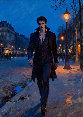 Vampire Walking on a City Street at Night