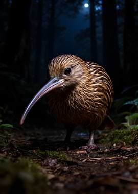 Kiwi bird in a dark forest
