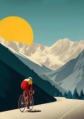 Cyclist in Mountains at Sunrise