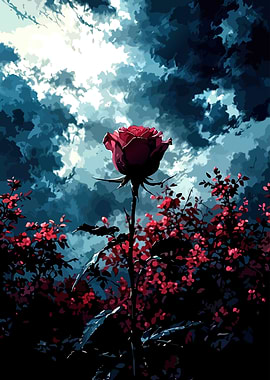 Dark Rose Against Stormy Sky