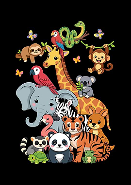 Cute Jungle Animals Gathering