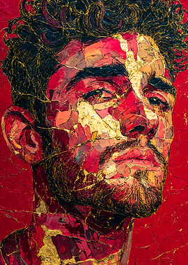 Man Portrait Red Gold Painting