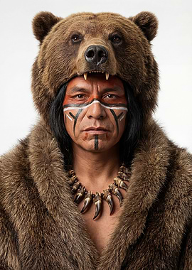 Man in Bear Headdress and Fur