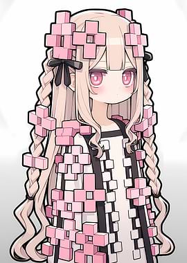 Anime Girl with Pixelated Outfit