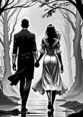 Couple walking in a forest