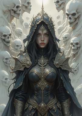 Dark Sorceress Surrounded by Skulls