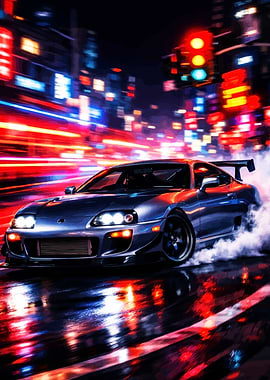 Drifting Supra in Neon City