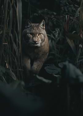Lynx in dark foliage