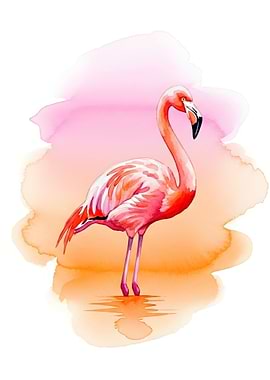 Watercolor Flamingo in Pink and Orange Hues