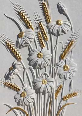 Wheat and Daisy Bas-Relief