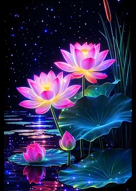 Enchanted Lotus Pond at Night