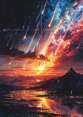 Meteor Shower Over Mountain Landscape