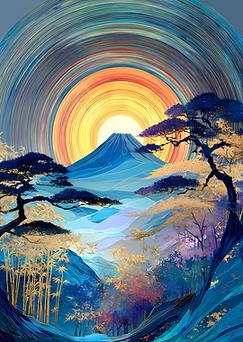 Mount Fuji Sunrise with Swirling Sky