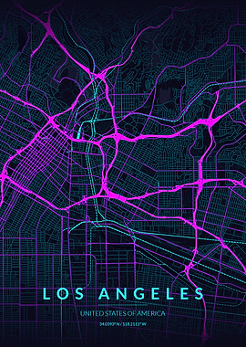 Neon Los Angeles Map Art