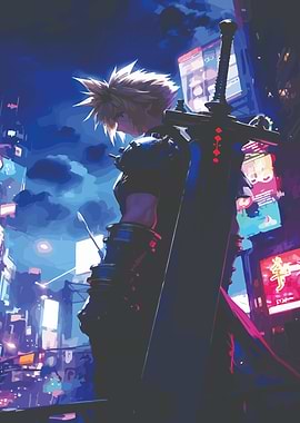 Cloud Strife in a Neon City