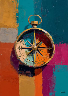 Modern Impressionist Compass Painting Direction and Journey