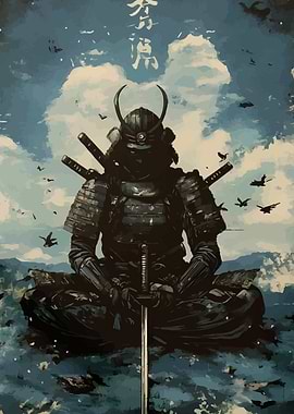 Samurai Meditating with Swords