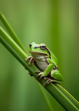 Green Tree Frog on a Blade of Grass