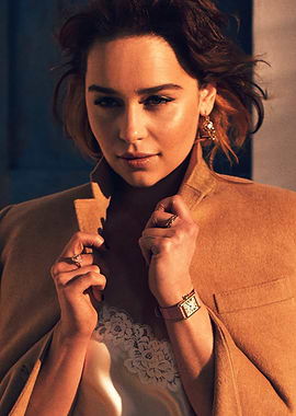 Emilia Clarke in a Camel Coat
