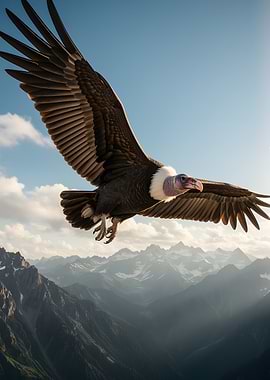 Condor Soaring Over Mountains