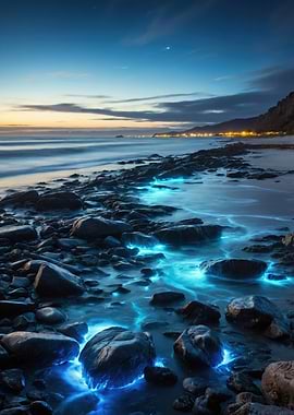Bioluminescent Beach at Dusk