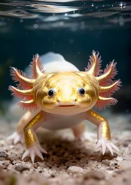 Golden Axolotl Underwater