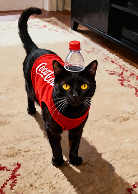 Black Cat in Coca-Cola Outfit