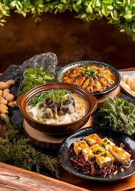Asian Cuisine Platter with Tofu and Meat