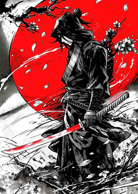 Samurai Warrior with Red Sun