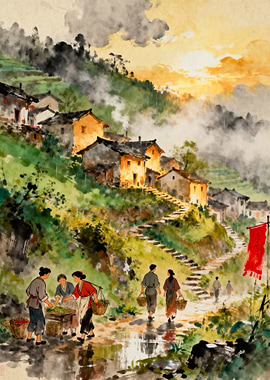 Rural Village at Sunrise