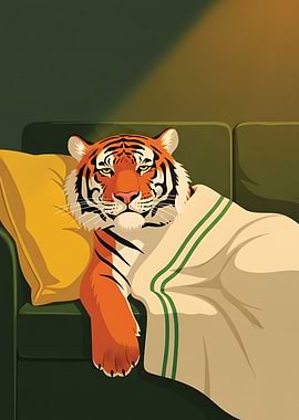 Tiger relaxing on a couch