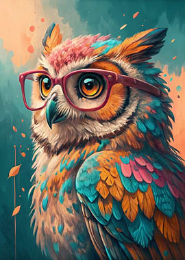 Colorful Owl Wearing Glasses