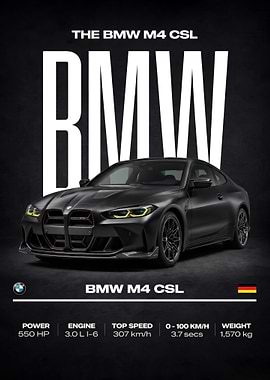 black BMW M4 CSL Car Poster