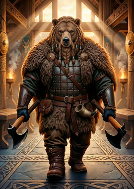 Viking Humanoid Bear With Axes