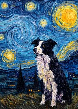 Border Collie in Starry Night Style