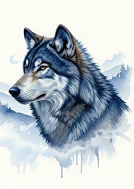 Watercolor Wolf Portrait